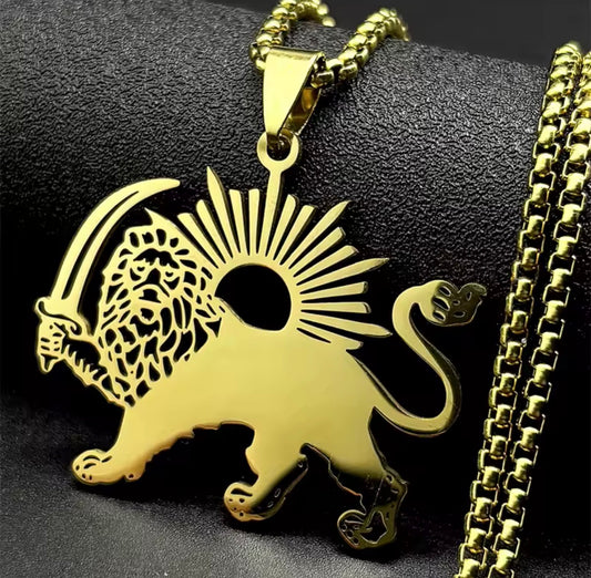 Iran’s Lion & Sun Necklace Gold and Silver Chain with Pendant